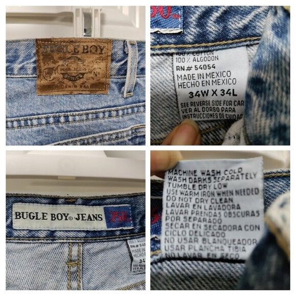 Vintage 80's Bugle Boy 750 Denim Straight leg Y2K Blue Dad Jeans Men's 34/34 - Picture 3 of 5